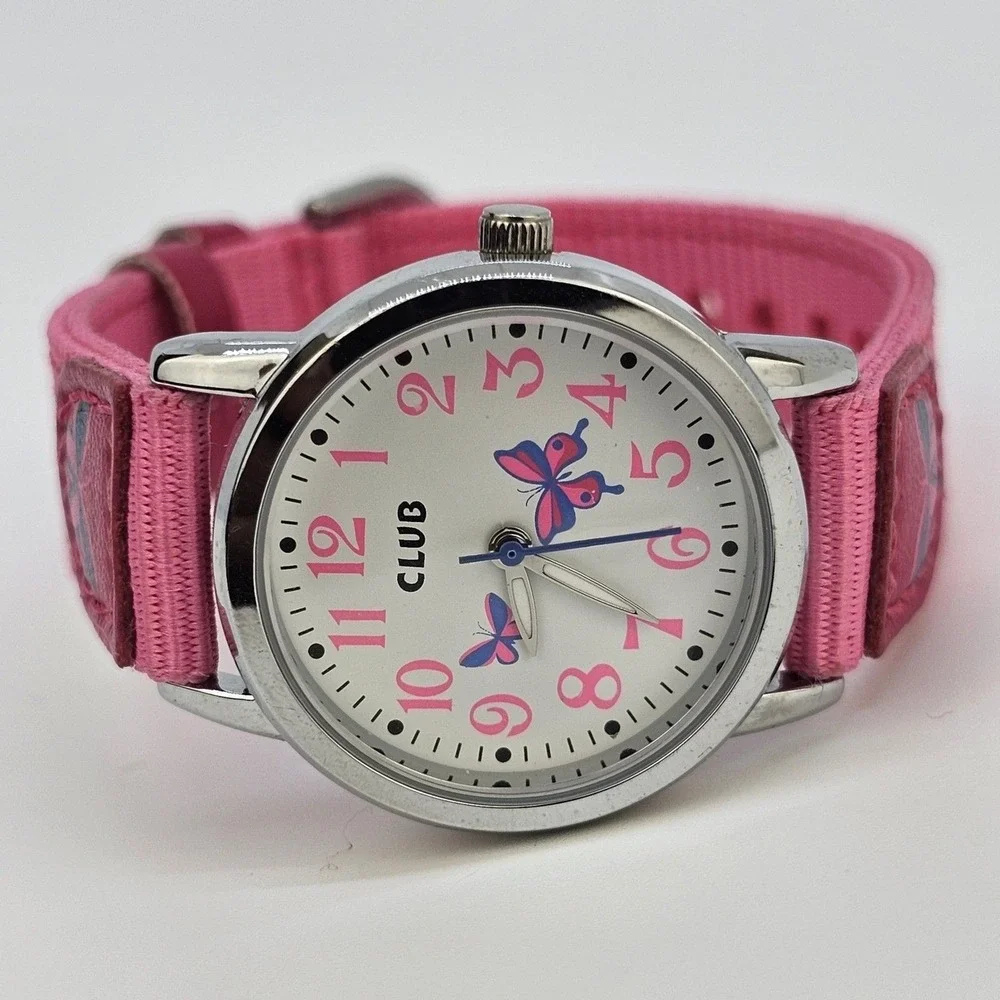 Girls‎ Butterfly Watch 28MM Butteryfly Dial Pink Canvas Bands New Battery